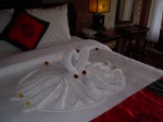 Swan towels in the hotel bedroom