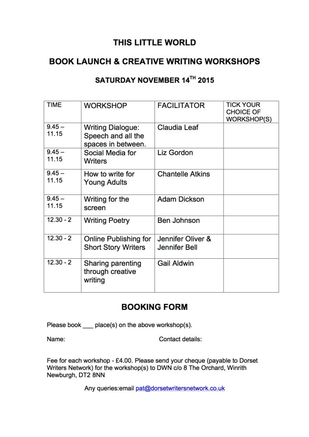 NOV 14TH WORKSHOPS - BOOKING FORM